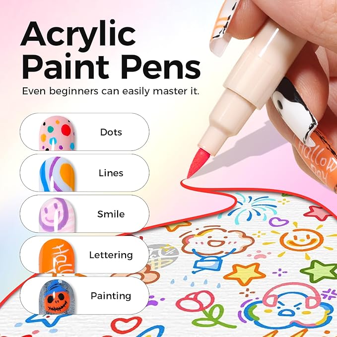18 Colors Nail Art Pens Set, 3D Nail Polish Pens Quick-Drying Acrylic Paint Markers, Dotting Liner Brush for DIY Nail Design, Home & Salon Manicure Tools