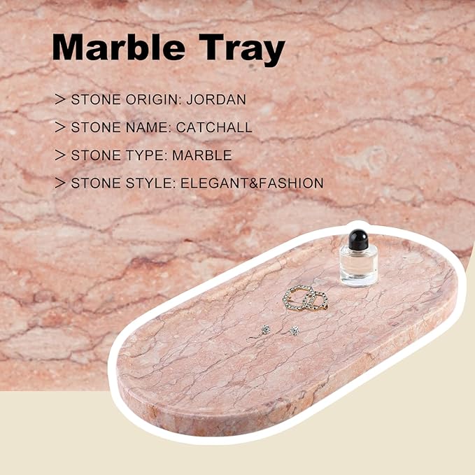 Koville Norway Natural Marble Tray, 12"x6" Vanity Decorative Tray for Countertop Organizer, Catchall for Perfume, Candles, Jewelry Dish