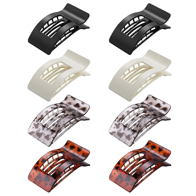 8 Pack French Flat Hair Clips for Women – Large Matte No-Slip Claw Barrettes for Thick & Thin Hair, Strong Hold Styling Accessories (Leopard Black and White)
