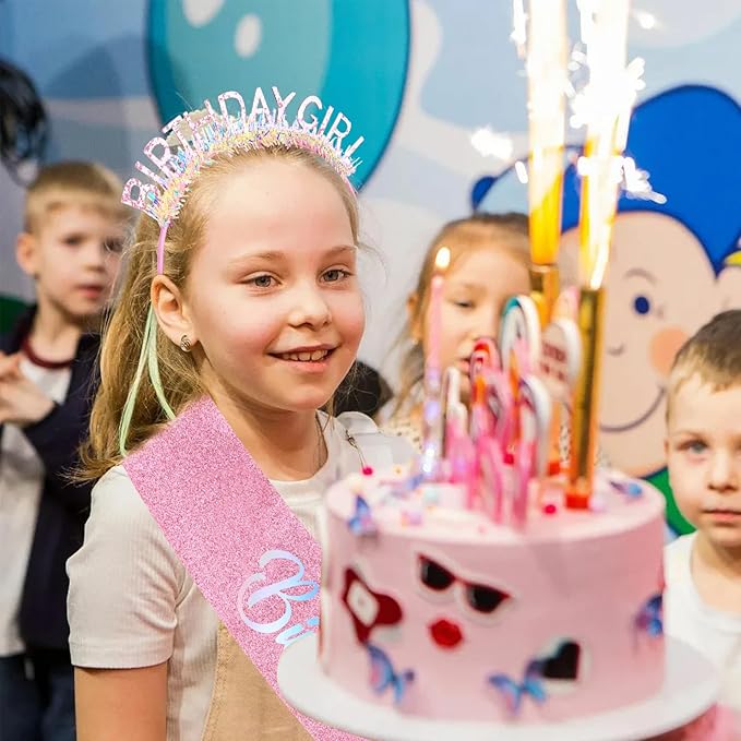 CIEHER Pink Birthday Girl Headband & Birthday Sash for Women Girls Decorations & Party Favors