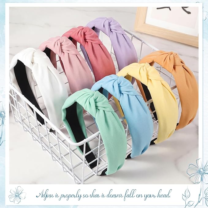 obeoby 8Pcs Girls Headbands, Knotted Headbands for Teen Girls Outdoor Outfit Light Multicolor Series Summer Hairband Mothers Day Gifts for Daughter Hair Accessories Trendy Stuff