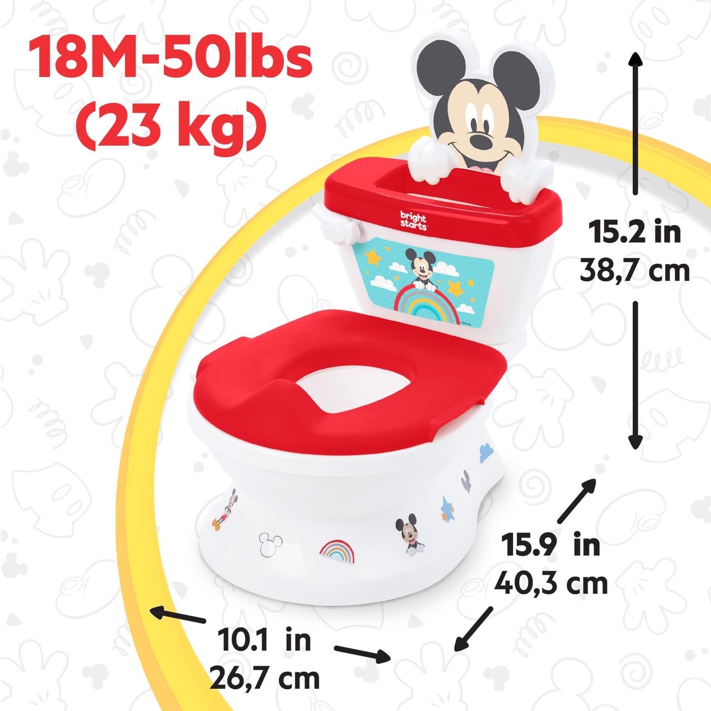 Bright Starts Disney Junior Princess My Size Potty Training Toilet, Toddler Potty Chair with Flushing & Cheering Sounds, Removable Seat with Splash Guard & Handles, Ages 18+ Months, Up to 50 lbs