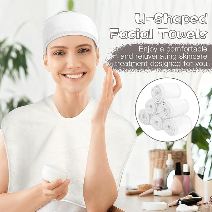 18PCS U-Shaped Microfiber Facial Towels for Estheticians,Ultra-Soft & Absorbent Spa Towels and Facial Spa Headband for Massage, Facial Steam & Skincare (White)