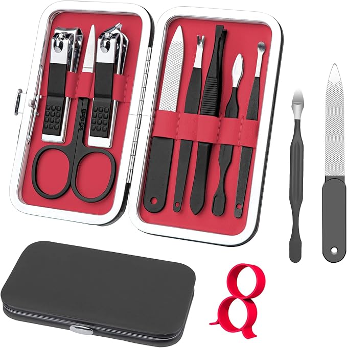 Manicure Set 8 in 1 Nail Clipper Set,RedFlow Nail Clippers,Fingernail & Toenail Clippers,Manicure Tools,Pedicure Tools,Suitable for Travel Manicure Kit (Black)