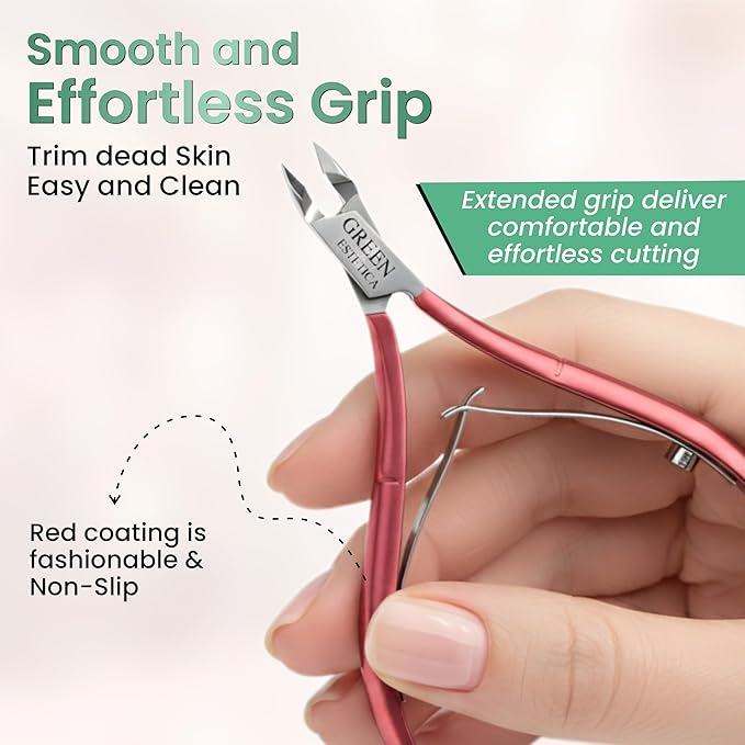 Professional Premium Cuticle Trimmer Stainless Steel Cuticle Nippers with Sharp 1/4 Jaw Blades Cuticle Clippers Double Spring Manicure Pedicure Nail Cuticle Remover Tool (Premium Red)