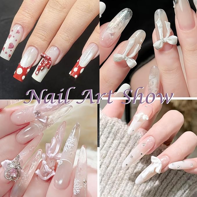Laza 4pcs Silk Bowknot Silicone Nail Art Molds, Acrylic 3D Bowknot Nail Charms Molds Clear Modeling Templates Silicone Bow Pattern Nail Tools with Sculpture Pen for Salon Nail Design Resin Epoxy DIY