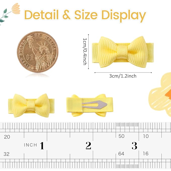 yoyokid 100PCS Baby Girls Snap Hair Clips, 1.2" Grosgrain Ribbon Tiny Hair Bows Clips for Baby Girls Toddlers Infant Fine Thin Hair (50 Colors in Pairs)