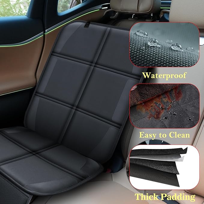 Meolsaek Car Seat Protector for Child Car Seat, Durable 600D Fabric Waterproof Car Seat Cover with Thick Pad Non-Slip Backing，No Imprints (Thicker Black-2pc)
