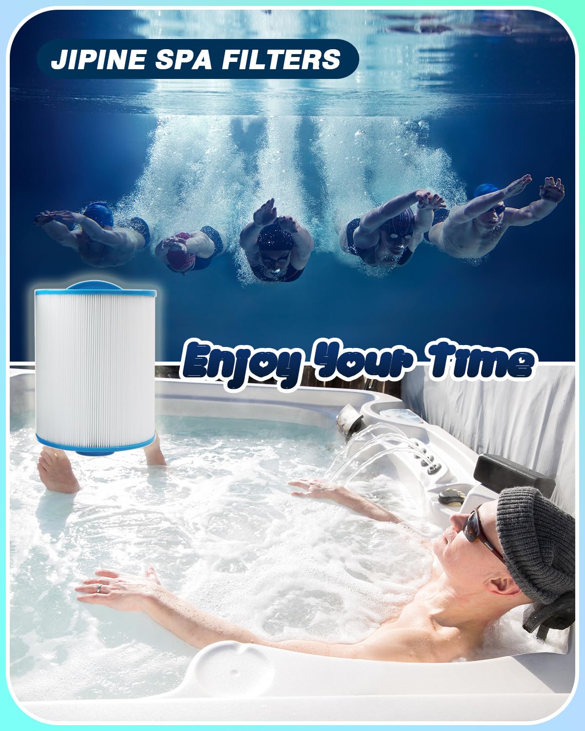 JIPINE PAS50SV Hot Tub Filter Replaces Artesian Spa Filter, Magnum AR50, PAS50SV-F2M, 6CH-502, FC-0311,06-0006-12,Master Deluxe M60506,Baleen AK-90161,Excel Filters XLS-604 Spa Filter, 2 Pack