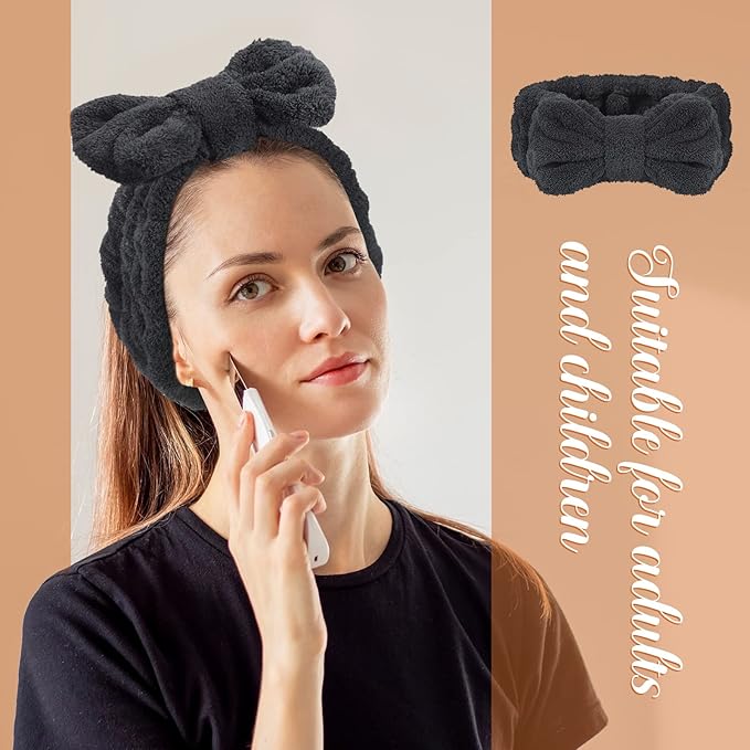 Hicarer 3 Pieces Towel Headbands for Women Makeup Spa Headband for Washing Face Shower (Black)