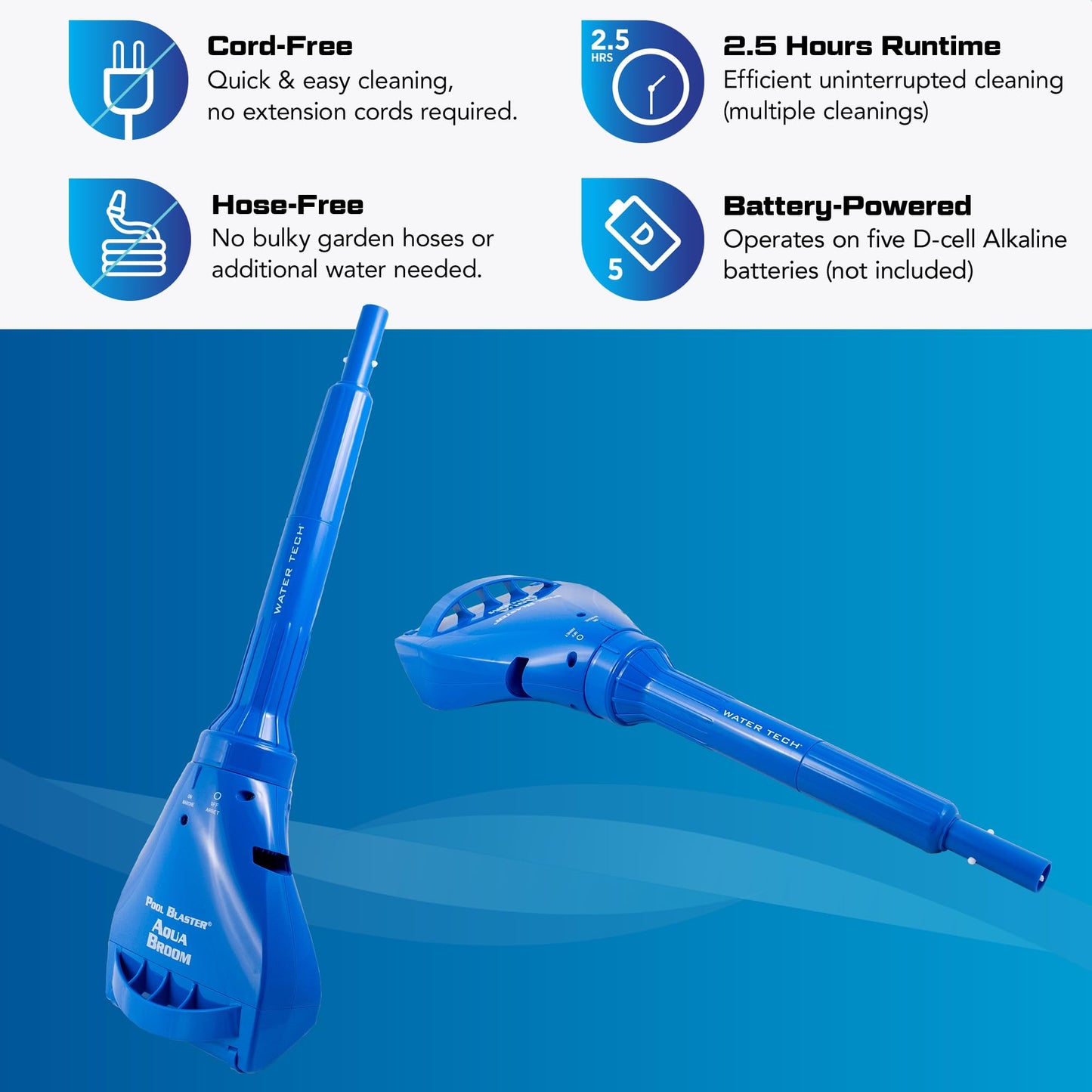 Pool Blaster Aqua Broom XL Ultra Cordless Pool & Spa Vacuum Cleaner with Pole Set, Battery-Powered Handheld Hoseless, Ideal for Hot Tubs, Inground & Above Ground Pool Steps, by Water Tech