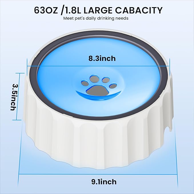 Dog Small Animals Water Bowl No Spill 70oz/2L Large Capacity Dispenser Non Slip No Splash Small Animals Bowl Pet Slow Feeder No Drip Dog Water Bowl on Vehicle for Dogs and Cats - Blue