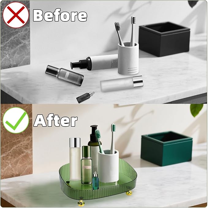 Perfume Organizer, Bathroom Vanity Tray, Acrylic Makeup Trays for Dresser Top, Countertop Decorative Plastic Decor Tray, Perfume Organizer for Women, organizador de perfumes Dark Green