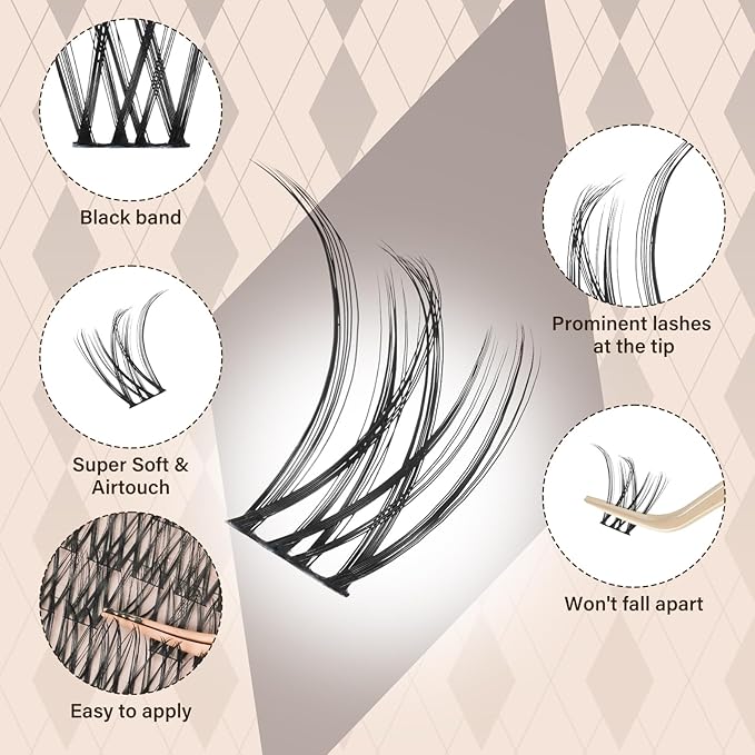 JMS&JMS Lash Clusters Kit D Curl Lash Lift Kit Wispy Natural Lash Clusters with Lash Bond and Seal Eyelash Applictor Lash Remover Lash Extension Kit for Beginner (8-18mix)