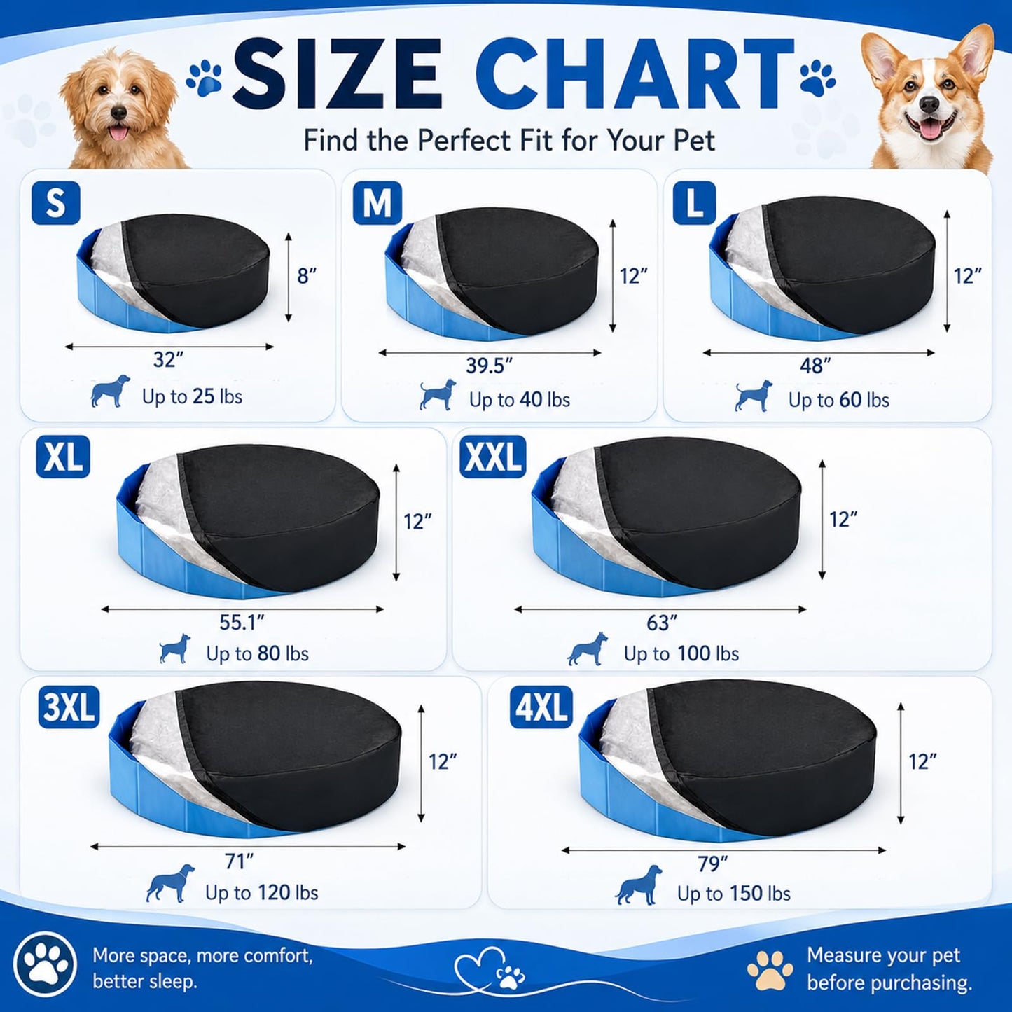 Rypet 48 inch Dog Pool Cover Foldable Round Pools Pet Collapsible Swimming Pool Cover Kiddie Pool Cover Portable Pool Accessories for Dog Kiddie Pool Bathing Tub