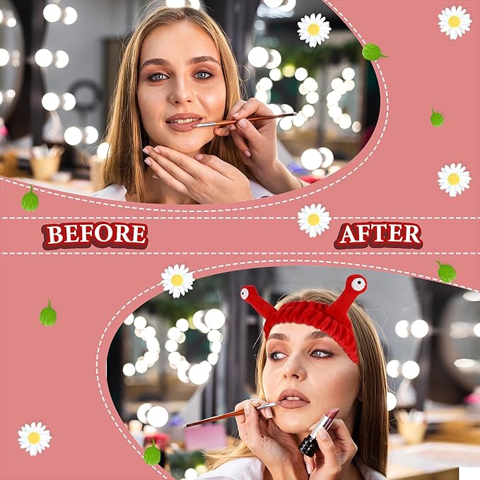 Face Wash Headband, Palm and Snail Spa Hair Bands Makeup Headbands Women Cartoon Cute Coral Fleece Elastic Headband Creative Hair Accessories for Washing Face Shower Sports (Red)