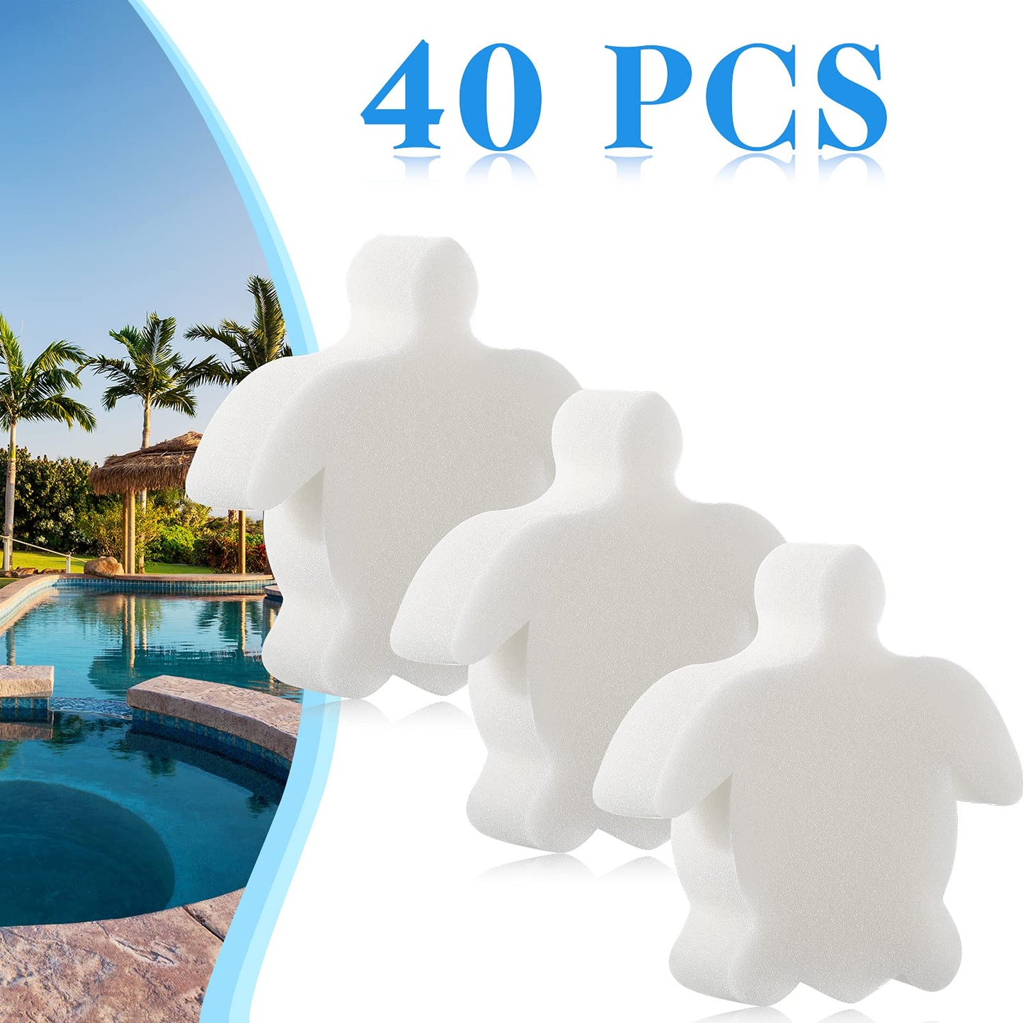 Patelai 40 Pack Hot Tub Sponge Oil Absorbing Scum Cleaning Absorber Sponges Accessories for Spa Bathtub Outdoor Swimming Pool(Sea Turtle Style)