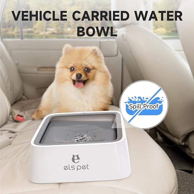 ELS PET No Spill Slow Water Feeder - Large Capacity 70oz/2L Travel Bowl for Dogs & Cats (Grey)