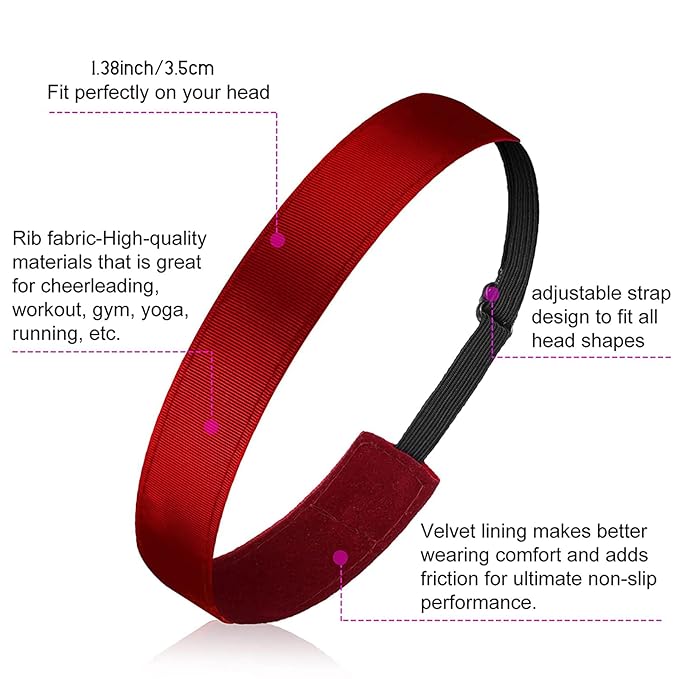 Sintege 8 Pcs Woman Elastic Headband Adjustable Non Slip Velvet Lined Headbands Solid Color Boho Hair Bands for Women Sport Yoga Work Makeup Stylish Hairband(Classic Style)