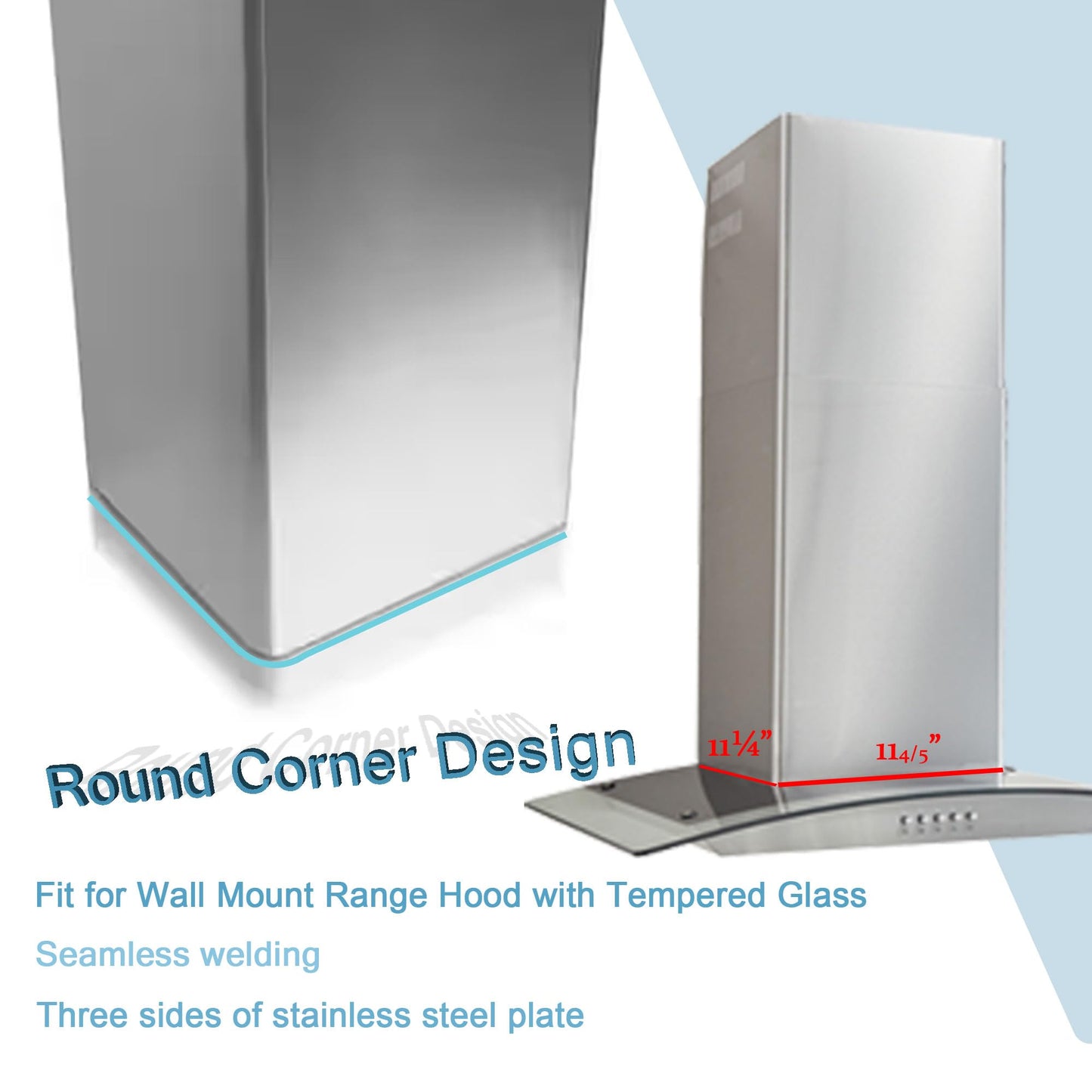 Wall Mount Range Hood Extension Duct Stainless Steel Adjustable Pipe Mount Brackets Included Rust Resistant Easy Clean up to 9 ft.