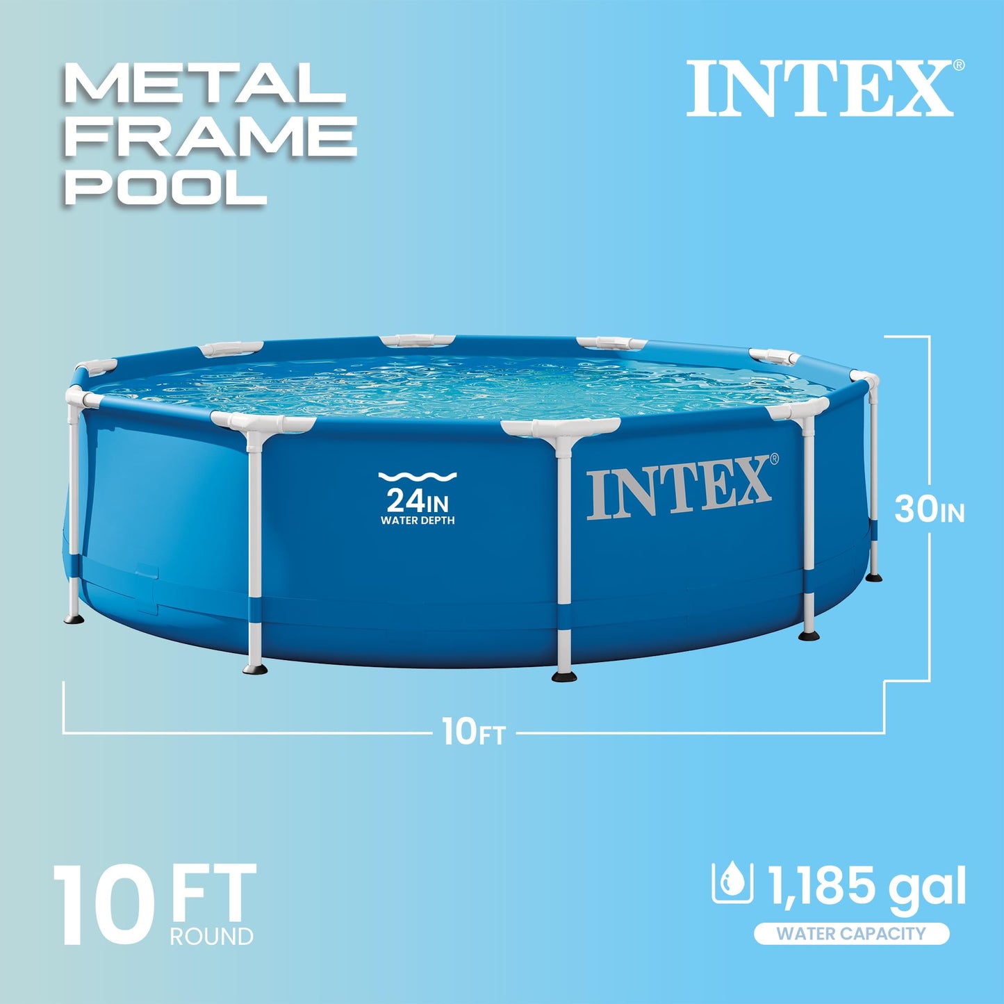 Intex 28200EH 10 Foot x 30 Inch 4 Person Outdoor Metal Frame Above Ground Round Swimming Pool with Easy Set-Up (Pump Not Included)
