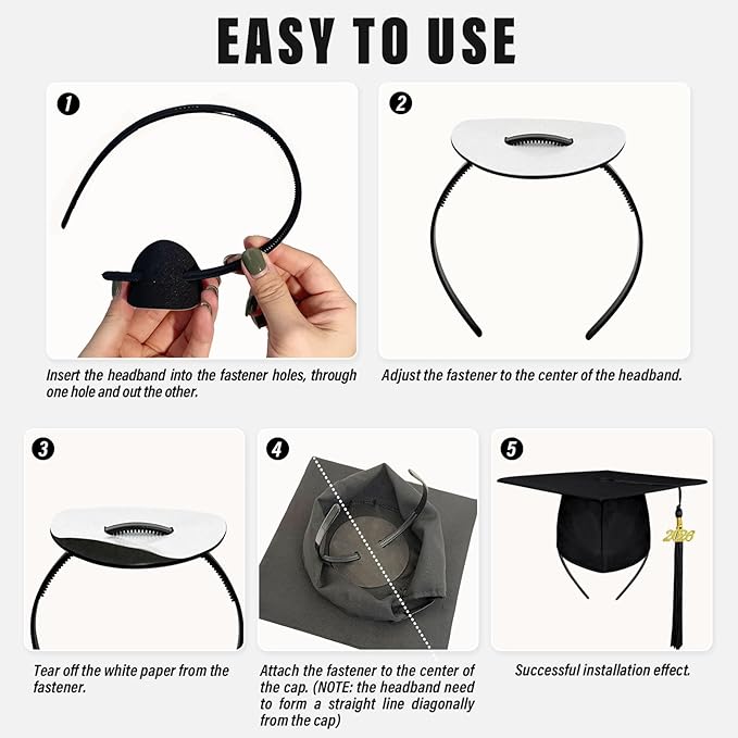 No-Slip Graduation Cap Headband, 2 Pcs Comfortable Grad Cap Headband Insert with Eva Foam Sticker, Reliable Grip for All-Day Ceremony, Fits Most Head Sizes