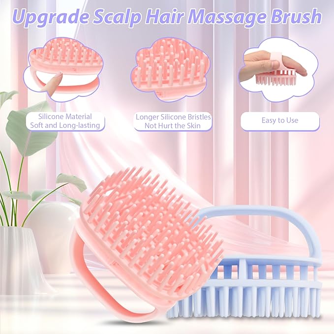 DUAIU Hair Oil Applicator with 2PCS Scalp Massager, Silicone Root Comb Applicator Bottle and Silicone Shampoo Brush Set, Scalp Scrubber Bottle for Hair Dye and Care