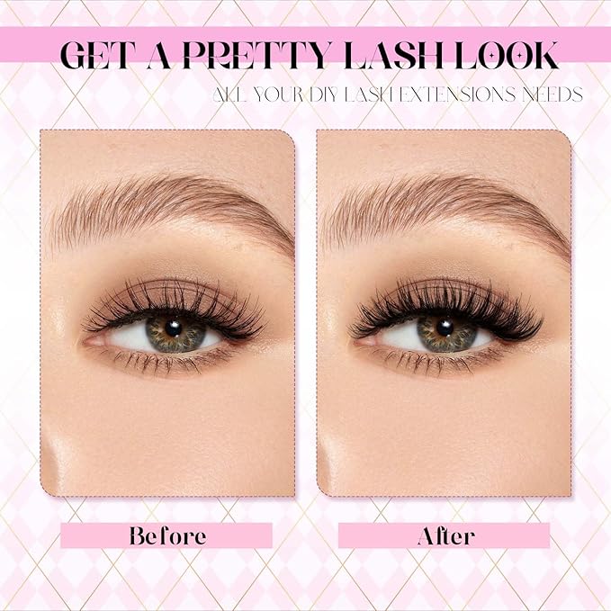 FADLASH Natural Lash Clusters Kit Individual Wispy Eyelash Clusters D Curl with Lash Bond and Seal Lash Glue Remover and Eyelash Tweezer for Beginners DIY at Home (40D-0.07D, 12-18mm, Kit)