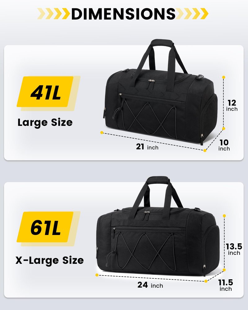 Vorspack Gym Bag for Men - 21 Inches Duffle Bag for Travel Water-resistant Travel Bag with Shoe Compartment Wet Pocket Duffel Bag for Gym Sports Travel Weekender Overnight - Black