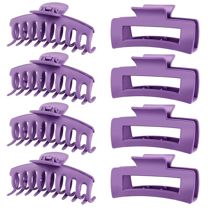 TOCESS Hair Claw Clips for Women - Large 8PK Neutral Matte Jumbo Square Hair Clips for Thick, Thin, Long, Short, Curly Hair Girls, Big Jaw Clip Set for Daily Use (Violet Purple)