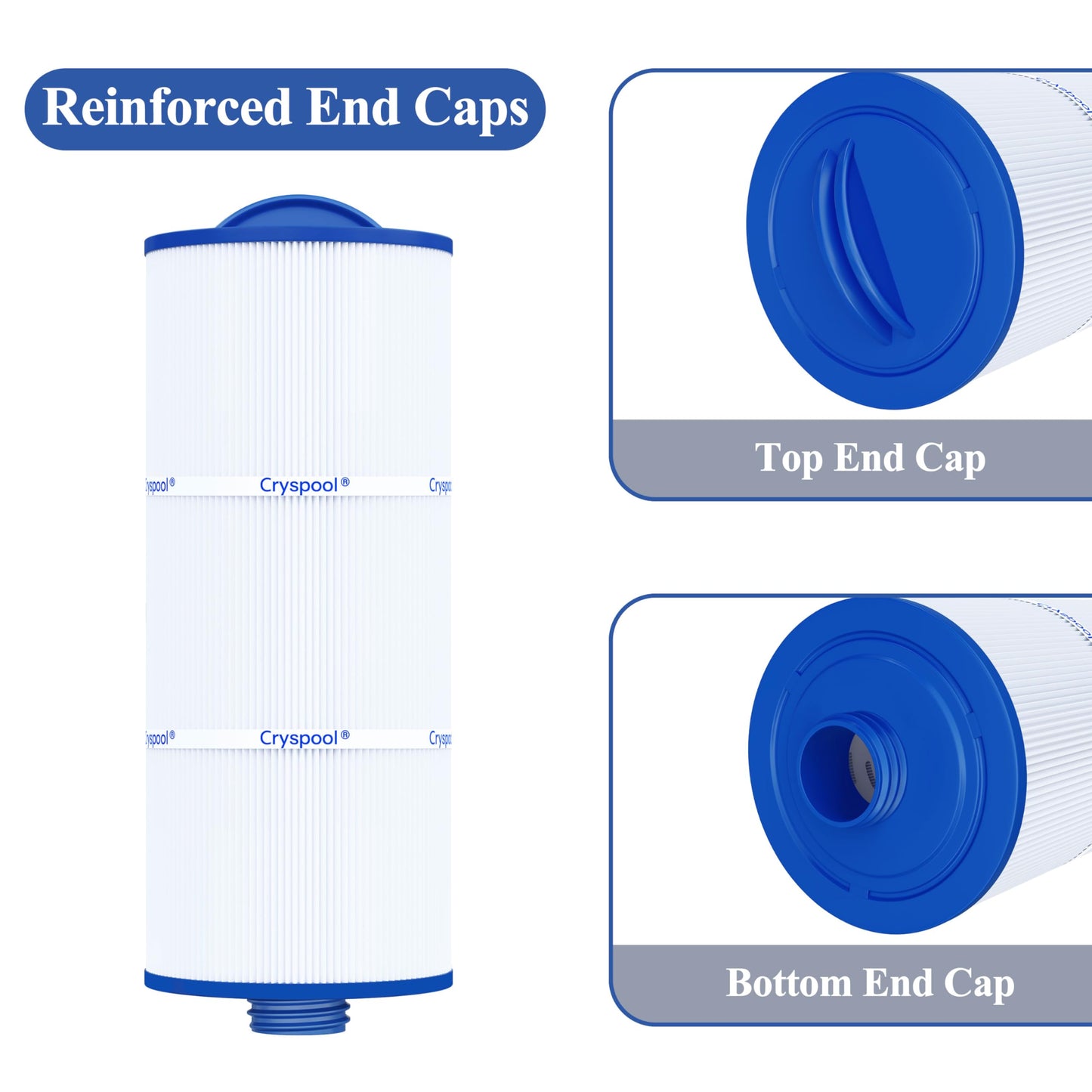 Cryspool® 06046 Filter Compatible with J-300, J400, 6CH-960, FC-2800, PJW60TL-F2S, 14081, 6540-383, Premium, Closed Handle(Not Removable Tops), 60 Sq. Ft Spa Filter Cartridge, 2 Pack