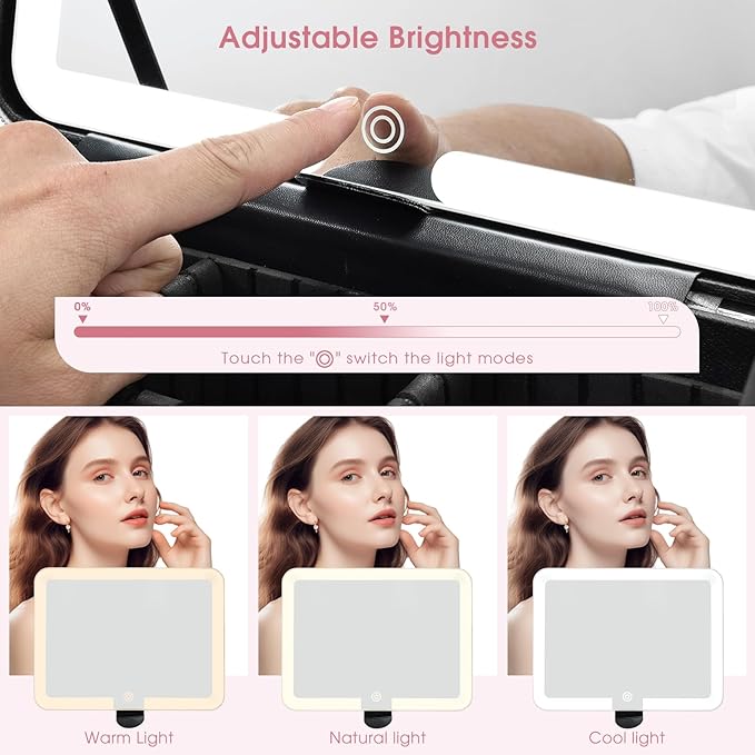 Faquenc Makeup Case with LED Lighted Mirror 11.4 Inch Travel Makeup Bag Adjustable Brightness in 3 Colors Cosmetic Organizer Artist Storage Bag with Dividers Brush Holder Bag Vanity Purple