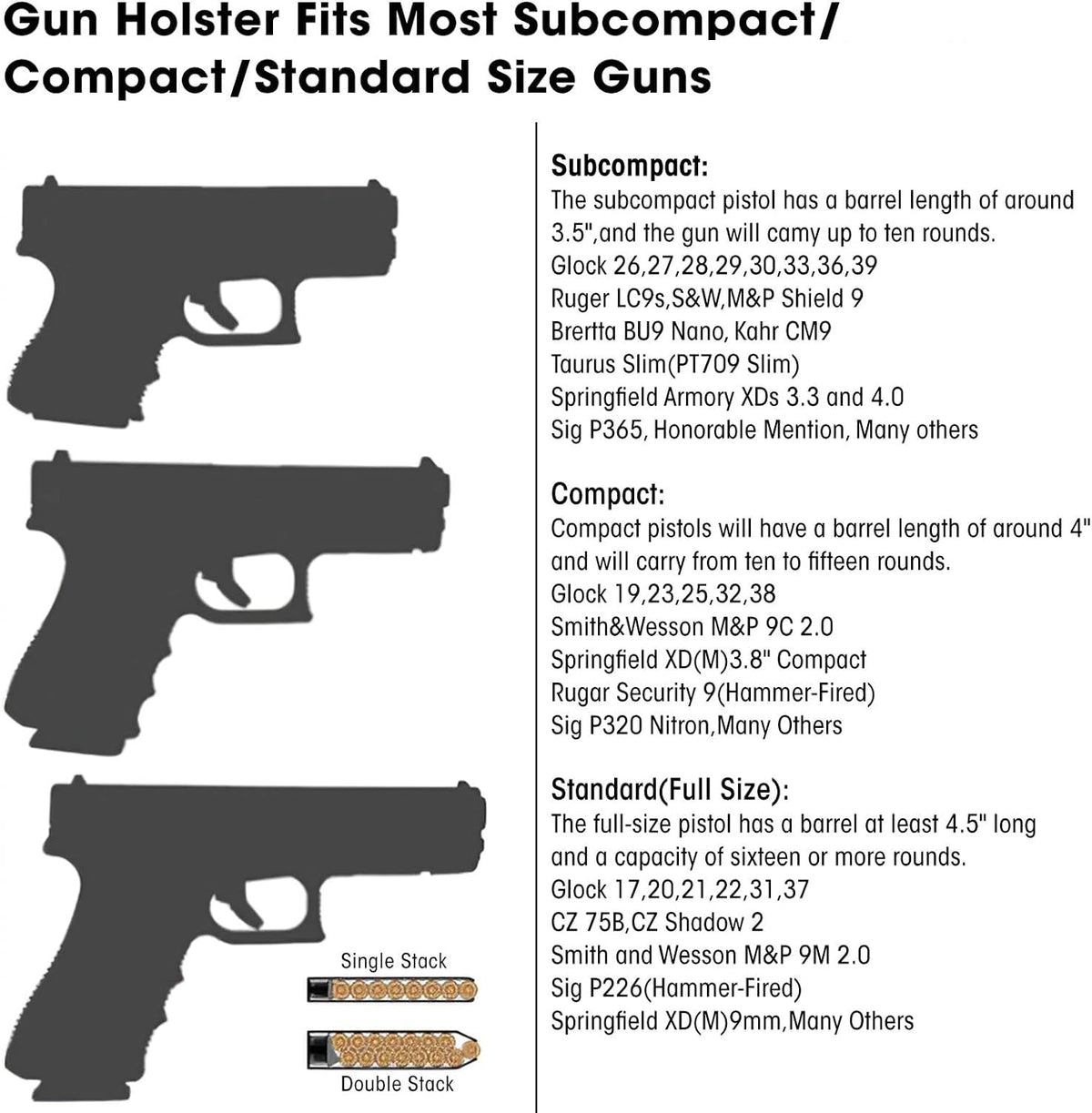 2 Pack Upgrade Concealed Carry Gun Holster for Men Women, Universal IWB OWB Holster Right/Left Hand Draw Fits S&W M&P Shield 9MM Glock 19 26 27 42 43 Subcompact Compact Pistols