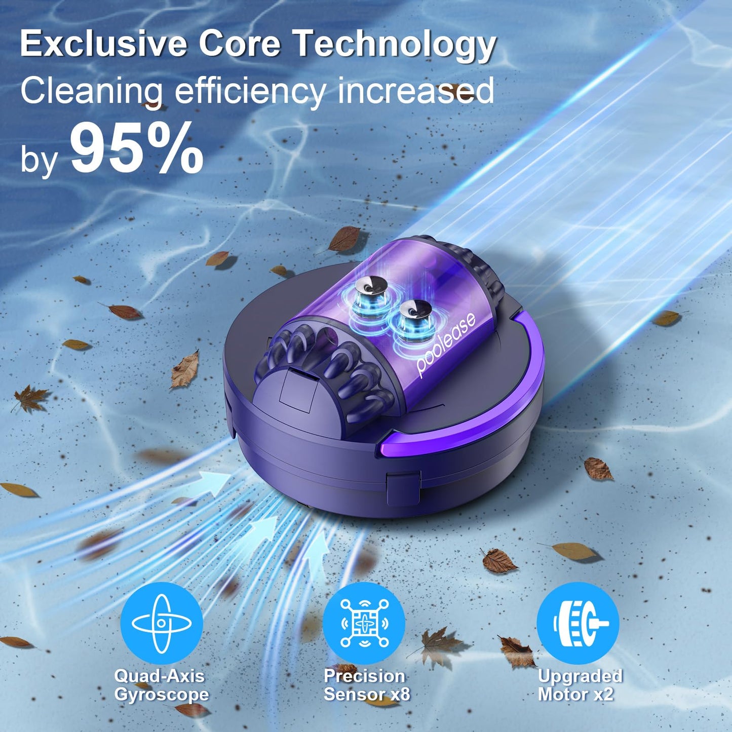 Poolease X1 Cordless Robotic Pool Vacuum, Automatic Pool Cleaner with 45W Dual-Motor, Ideal for Inground Above-Ground Flat Pool, 2L Debris Capacity