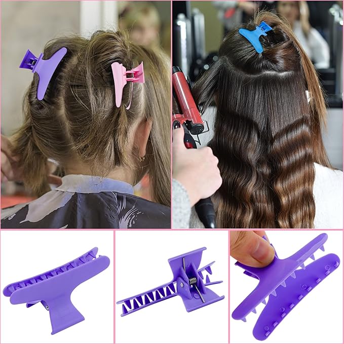 Hair Clips for Styling Sectioning 12 Pack Pink Purple Blue Butterfly Clamps Hair Claw Clips Pro Salon Hair Clips for Styling, Sectioning, Cutting and Coloring