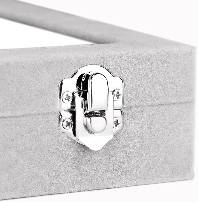 Velvet Jewelry Box 24 Grid Jewelry Earrings Display Organiser Box Ring Tray Holder Earrings Storage Case for Girls Women Wife Mom (Gray)