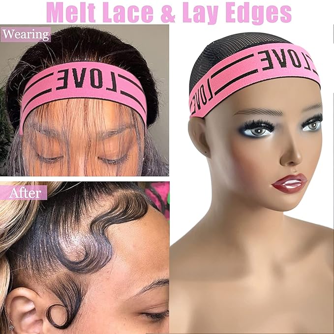 Wig Bands For Keeping Wigs In Place, Lace Melting Band Elastic Bands for Wig Edges, 2 PCS, LovePink