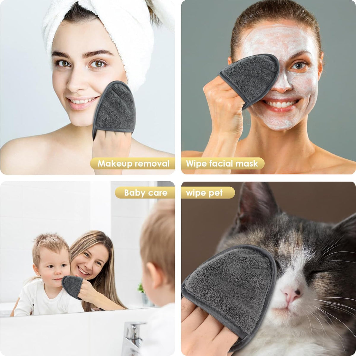 SINLAND Reusable Makeup Remover Pads For Face,Eye,Lips Microfiber Gentle Facial Cleansing Cloths for All Skin Types Friendly for Makeup Remover With Laundry Bag 5.1inchx3.93inch Grey Pack of 12