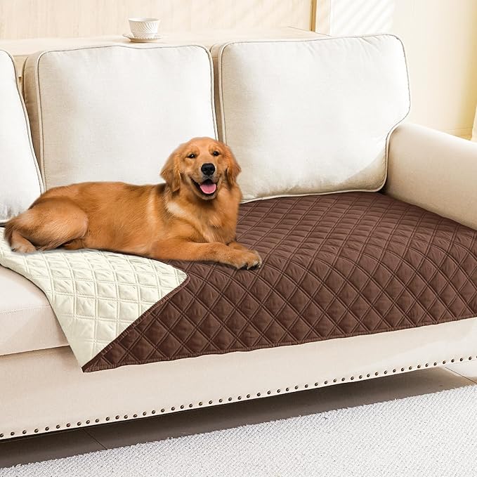 Smiry Waterproof Dog Bed Cover Pet Blanket, Soft Washable Dog Blanket for Furniture Bed Couch Sofa Reversible, Checkered (40"x70", Brown/Beige)