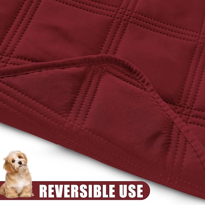Smiry Waterproof Dog Bed Cover Blanket 52x82, Soft Reversible Pet Blanket, Washable Leakproof Cats Dogs Couch Cover for Sofa, Couch, Furniture, Wine Red/Wine Red