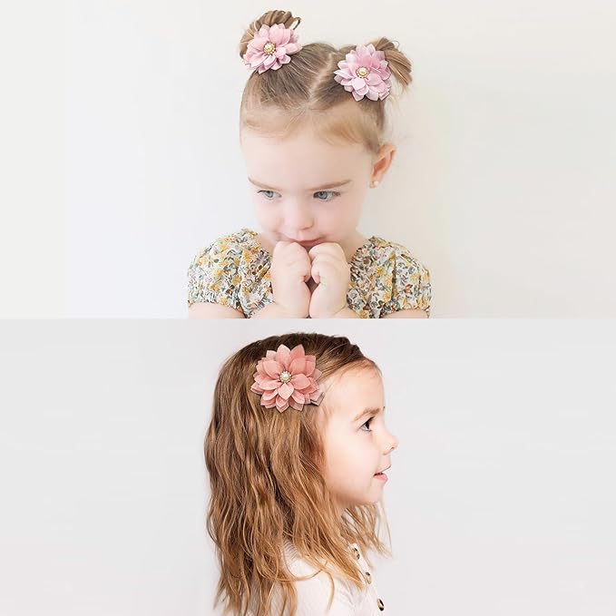 DeD 40PCS 2.3" Chiffon Flower Hair Bows Clips with Rhinestone Flower Tiny Hair Clips Fine Hair for Girls Infants Toddlers Set of 20 Pairs