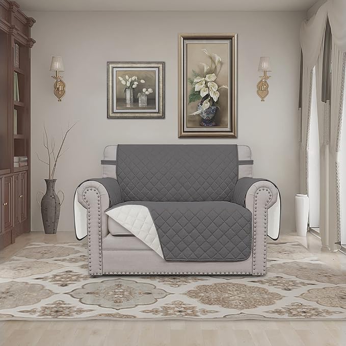 Easy-Going Oversized Chair Sofa Slipcover Reversible Sofa Cover Water Resistant Couch Cover Furniture Protector Cover with Elastic Straps for Pets Dog (Oversized Chair, Gray/Ivory)