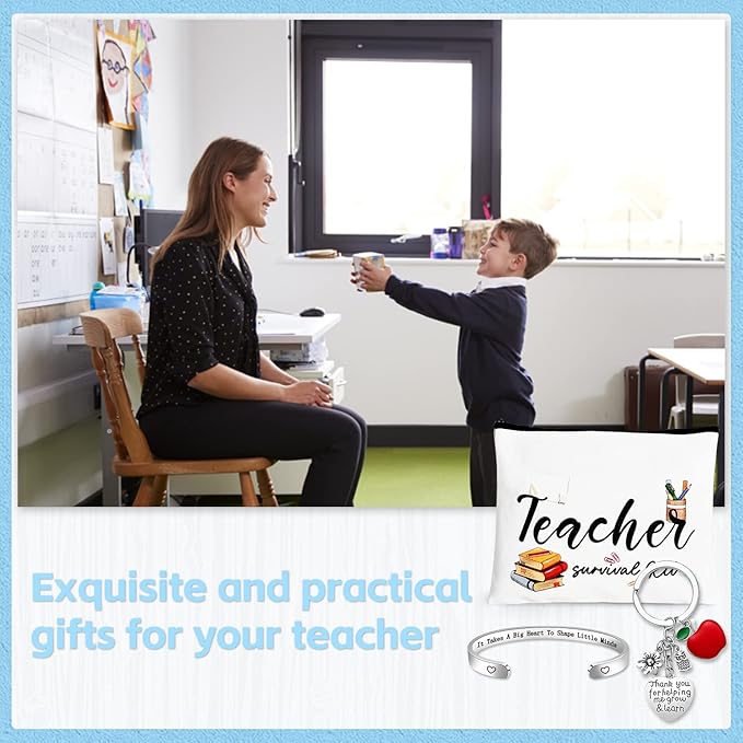 UAREHIBY 18 PCS Teacher Appreciation Gifts in Bulk,6 Styles Makeup Bags for Women,Teacher's Day Keychain,Thank You Teacher Christmas Gift with Bracelet,Graduation Gift for teacher