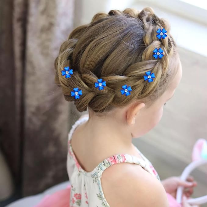 YISSION 20 Pcs Mini Dark Blue Flower Hair Clips with Rhinestone Cute Hair Pins Decorative Hair Clips Wedding Hair Barrettes Bridal Hair Accessories for Girls Women