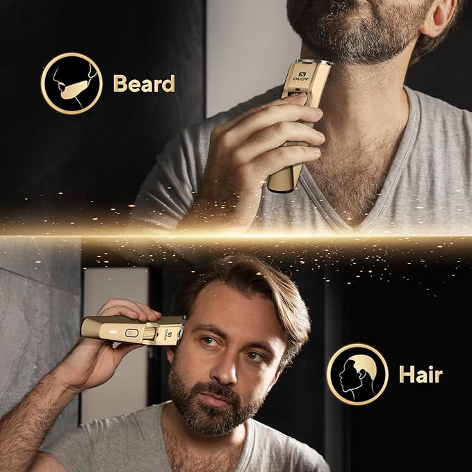 Men's Beard Trimmer- All-in-One Trimmer with Precision Dial - Premium Facial Hair Groomer - Adjustable 20 Length Setting, USB Recharge Dock, Cordless Waterproof Wet/Dry Clipper, Gold