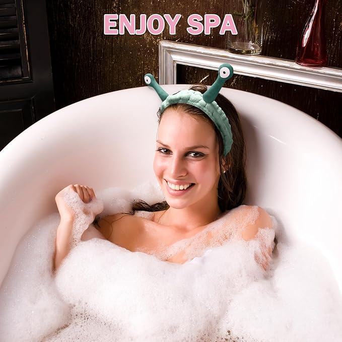 Jowmoy Cute Dark green Snail Headband,Wash Face for Women Makeup Shower Spa Headband