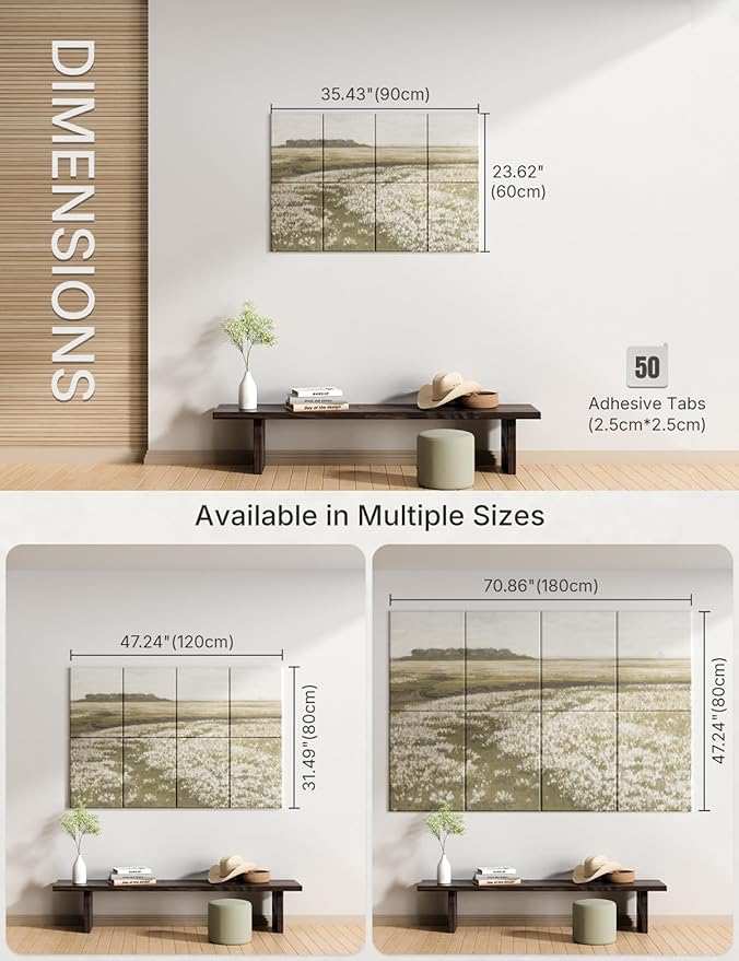 Wall Art Acoustic Panels,35''X24''Sound Absorbing Panels-8-Pack with 50 Adhesive Tabs, Panels for Living Room and Recording Studio, Offices-A Vast Summer Landscape