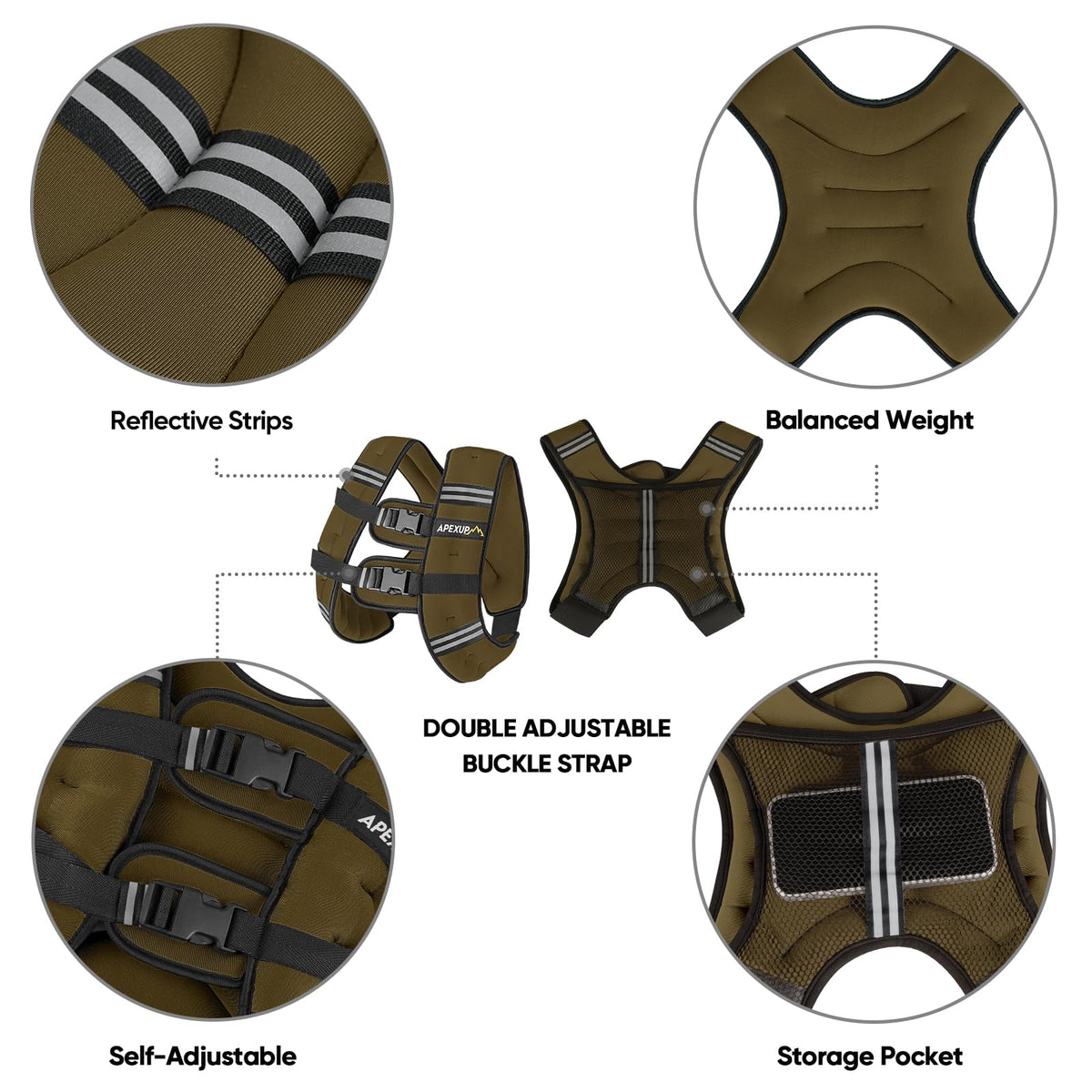 APEXUP 20lbs Weighted Vest Men Women, Weight Vest for Women Workout Equipment for Strength Training Running (Khaki)