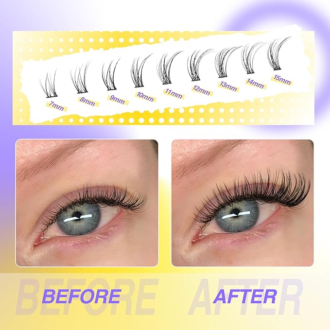 Lash Clusters Natural DIY Lash Extensions C-Curly Cluster Eyelash Extensions Cat Eye Left+Right Cluster Lashes 216 Pcs Wispy Eyelash Clusters for Beginners