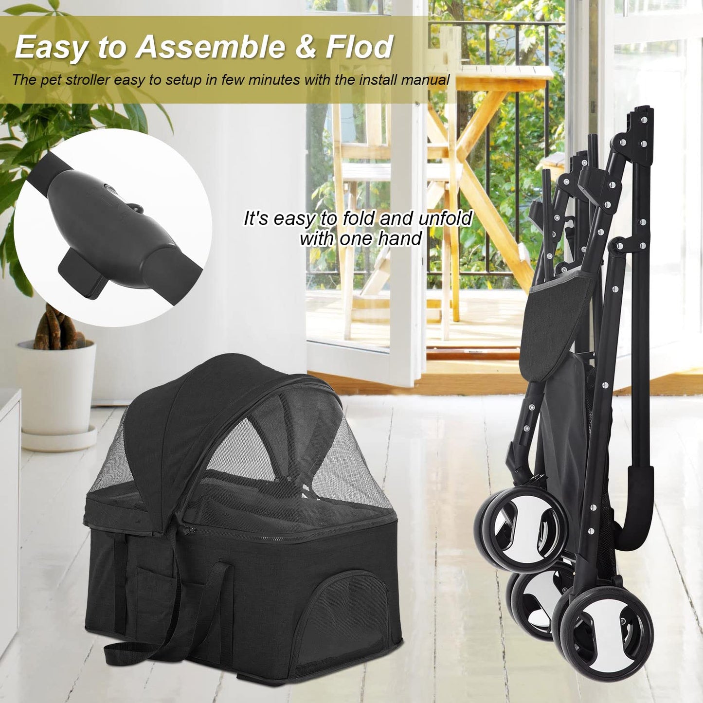 BestPet Pet Stroller Premium 3-in-1 Multifunction Dog Cat Jogger Stroller for Medium Small Dogs Cats Folding Lightweight Travel Stroller with Detachable Carrier, Black